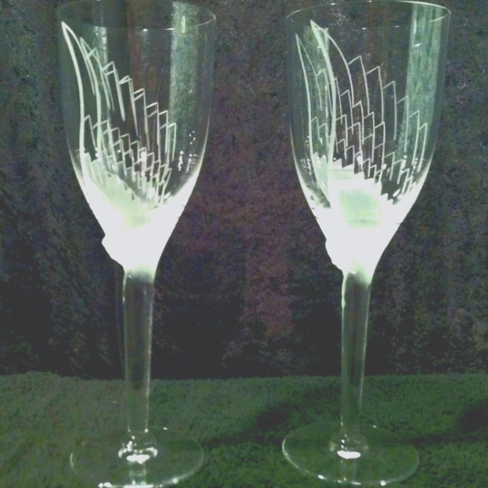 Two Lalique Angel Champagne Flute